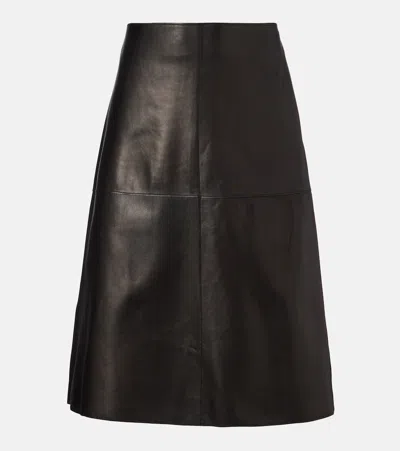 Joseph Niven Leather Midi Skirt In Black