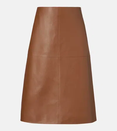 Joseph Niven Leather Midi Skirt In Brown