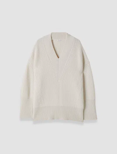 Joseph Womens Ivory V-neck Wide-rib Cashmere Jumper In Oat