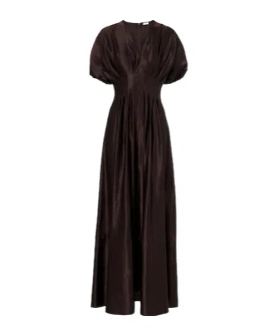 Joseph Nova Pleated Linen And Silk Maxi Dress In Brown
