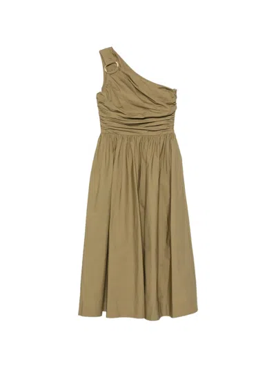 Joseph One-shoulder Ruched-detail Midi Dress In Green