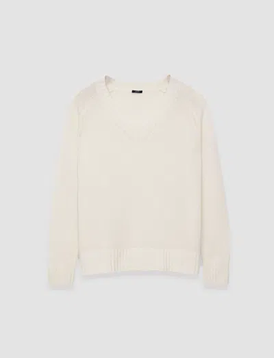 Joseph Womens Ivory V-neck Wide-rib Cashmere Jumper In Oat
