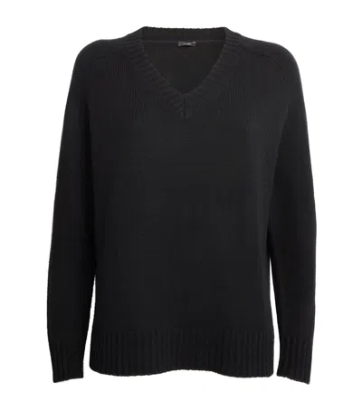 Joseph Open Cashmere V-neck Sweater In Black