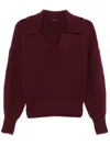 Joseph Light Cardigan Stitch Open Neck Jumper In Red