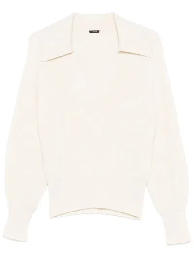 Joseph Open Neck Wool And Cashmere Sweater With Wide Collar In White