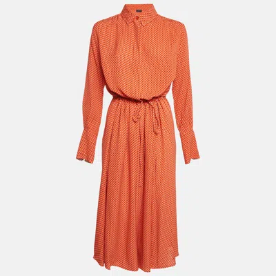 Pre-owned Joseph Orange Floral Print Silk Shirt Dress M