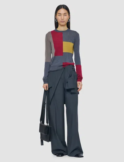 Joseph Overlay Cashair Round Neck Jumper In Gray