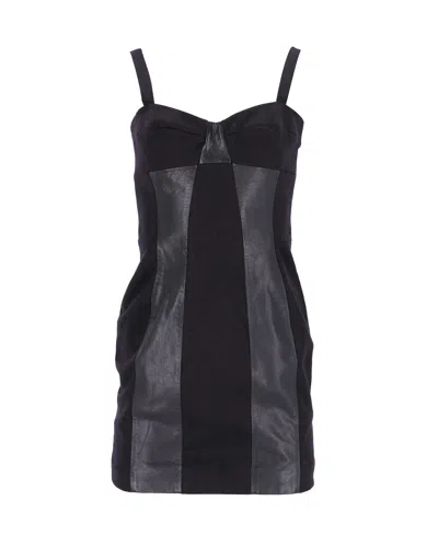 Joseph Panel Corset Dress In Black Wool And Leather