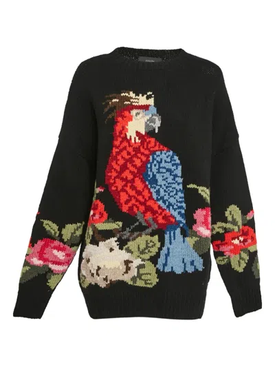 Pre-owned Joseph Parrot Floral Sweater In Black