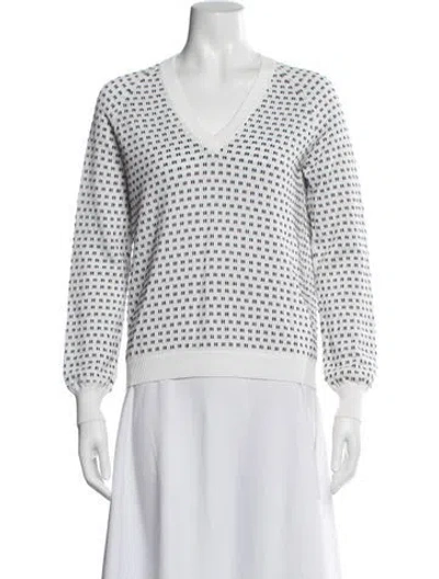 Pre-owned Joseph Patterned V-neck Sweater In White
