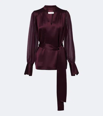 Joseph Paula Satin And Chiffon Blouse In Burgundy