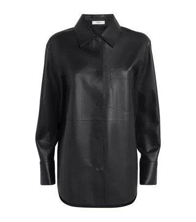 Joseph Penna Leather Overshirt In Black