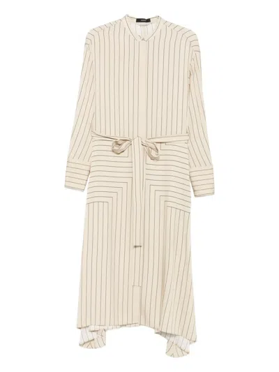 Joseph Pinstripe Belted Midi Dress In Neutral