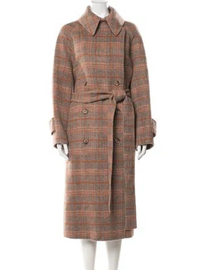 Pre-owned Joseph Plaid Print Coat W/ Tags In Brown