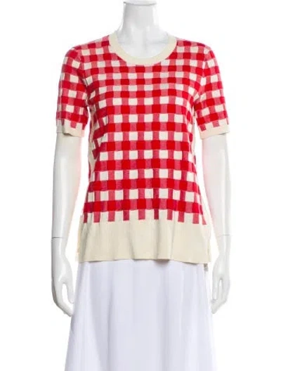 Pre-owned Joseph Plaid Print Crew Neck Top In White