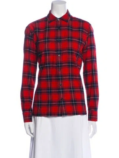 Pre-owned Joseph Plaid Print Long Sleeve Button-up Top In Red