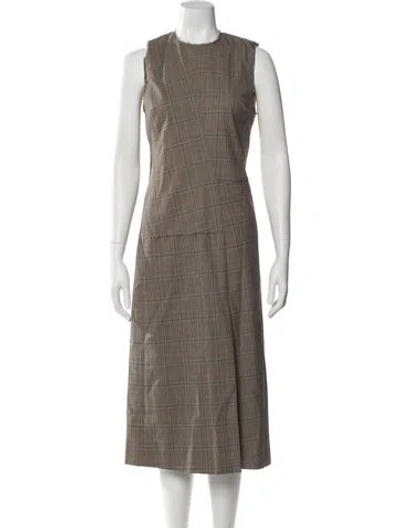 Pre-owned Joseph Plaid Print Midi Length Dress In Brown