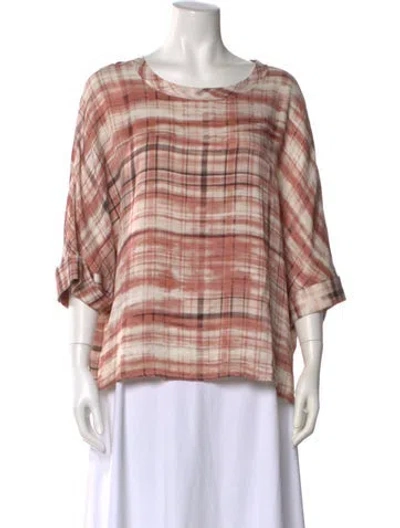 Pre-owned Joseph Plaid Print Scoop Neck Blouse In Pink