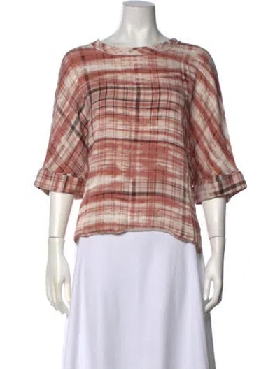 Pre-owned Joseph Plaid Print Scoop Neck Blouse In Pink