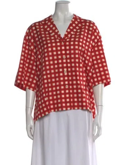 Pre-owned Joseph Plaid Print Short Sleeve Top W/ Tags In Red