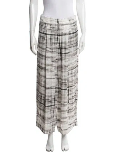 Pre-owned Joseph Plaid Print Wide Leg Pants In White