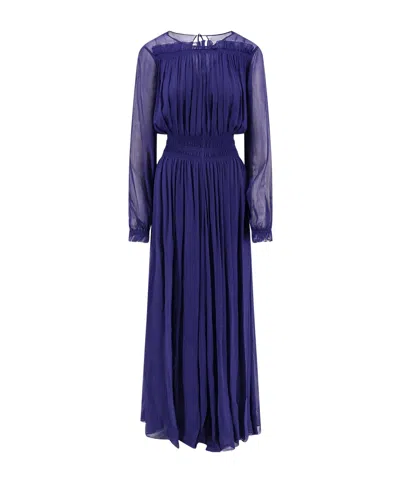 Joseph Pleated Long-sleeve Dress In Blue