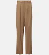 Joseph Pleated Silk-blend Twill Straight Pants In Brown