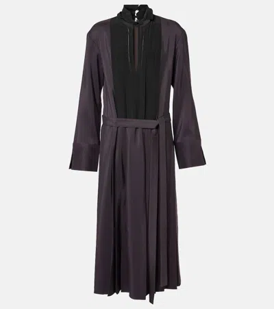 JOSEPH PLEATED WOOL AND SILK MIDI DRESS
