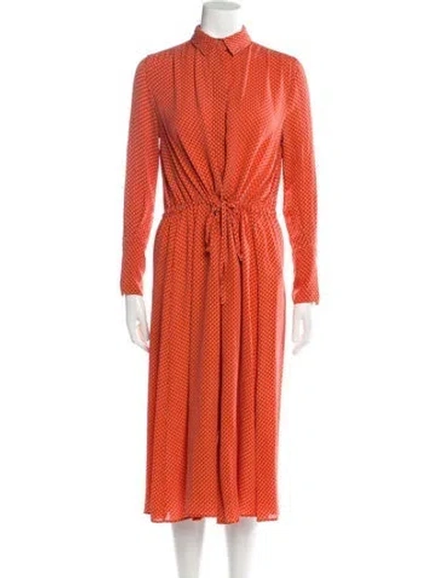 Pre-owned Joseph Polka Dot Print Midi Length Dress In Orange
