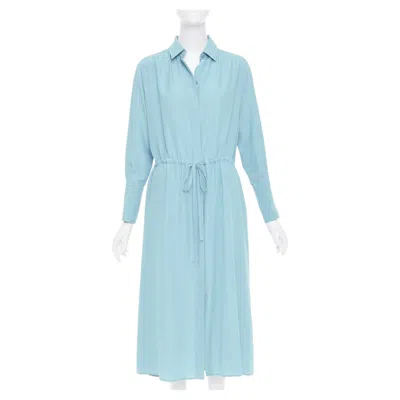 Pre-owned Joseph Powder Silk Drawstring Waist Long Sleeve Button Front Shirt Dress Fr34 Xs In Blue