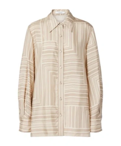 Joseph Womens Sand Dark Powder Atlan Grid-print Silk Shirt In Brown