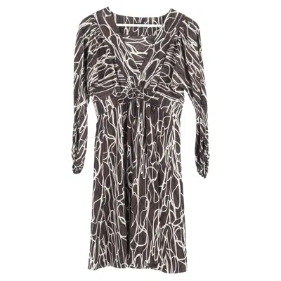 Joseph Printed V-neck Mini Dress In Brown Silk In Gray