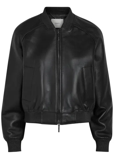 Joseph Quinn Leather Bomber Jacket In Black