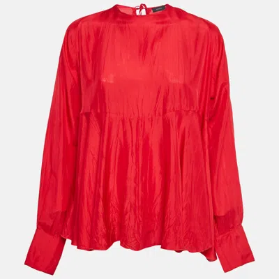 Joseph Red Crinkle Silk Loose Fit Blouse