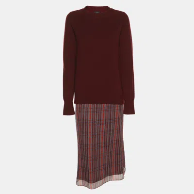 Pre-owned Joseph Red Silk Glen Check Georgette Midi Dress M