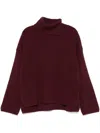 Joseph Relaxed Fit Turtleneck Sweater With Ribbed Texture In Burgundy