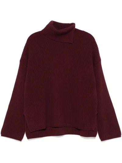 Joseph Relaxed Fit Turtleneck Sweater With Ribbed Texture In Red