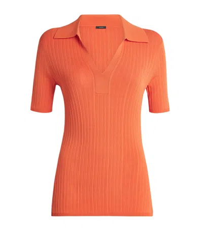 Joseph Rib-knit Polo Top In Orange