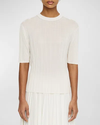 Joseph Ribbed Elbow-sleeve Crewneck Tee In Ivory