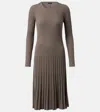 Joseph Ribbed-knit Pleated Wool Midi Dress In Gray