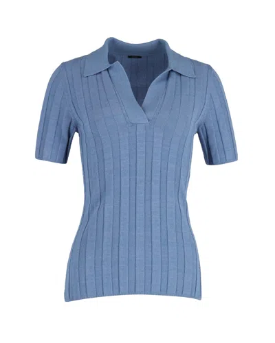 Joseph Ribbed-knit Polo Sweater In Blue Polyamide