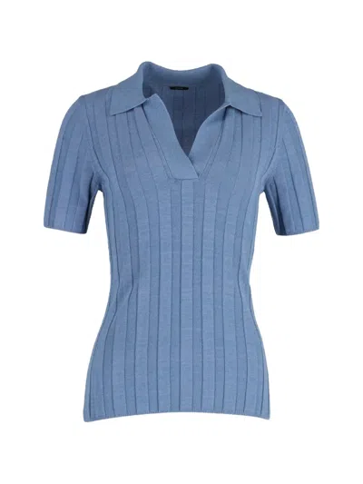 Pre-owned Joseph Ribbed-knit Polo Top In Blue