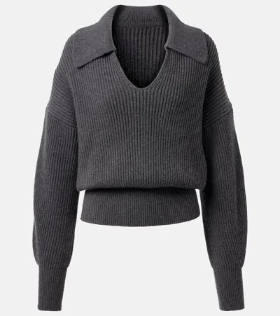 Joseph Ribbed-knit Wool-blend Polo Sweater In Gray