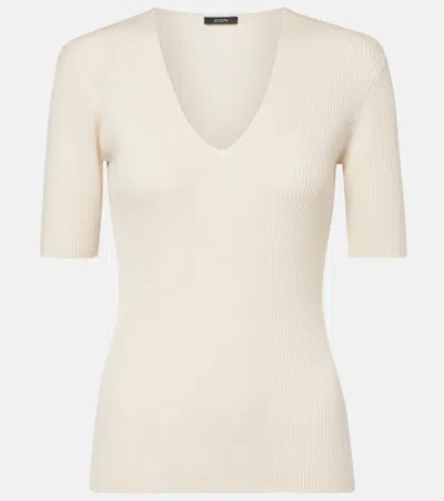 Joseph Ribbed-knit Wool Top In Beige