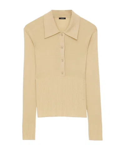 Joseph Ribbed Long Sleeved Polo Top In Neutral