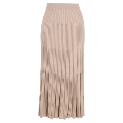 Joseph Ribbed Midi Skirt In Beige Merino Wool In Neutral