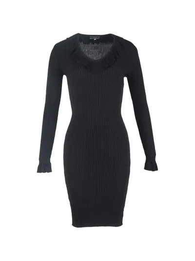 Pre-owned Joseph Ribbed Ruffle Midi Dress In Black