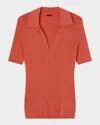 Joseph Womens Sundown Ribbed V-neck Knitted Polo Top Xs In Pink