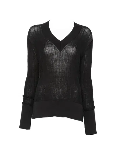 Joseph Ribbed-knit V-neck Top In Black
