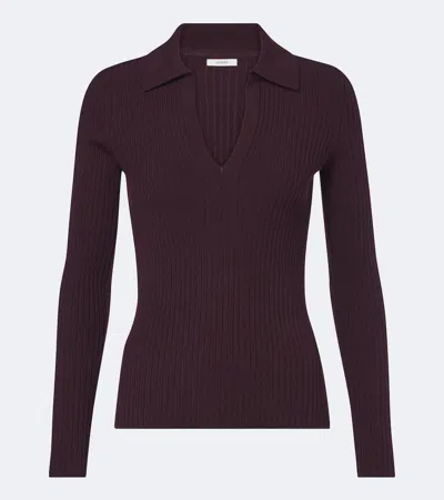 Joseph Ribbed-knit Wool-blend Polo Sweater In Burgundy